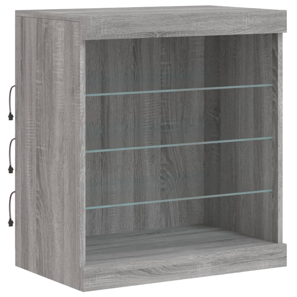 skænk med LED-lys 60,5x37x67 cm grå sonoma-eg