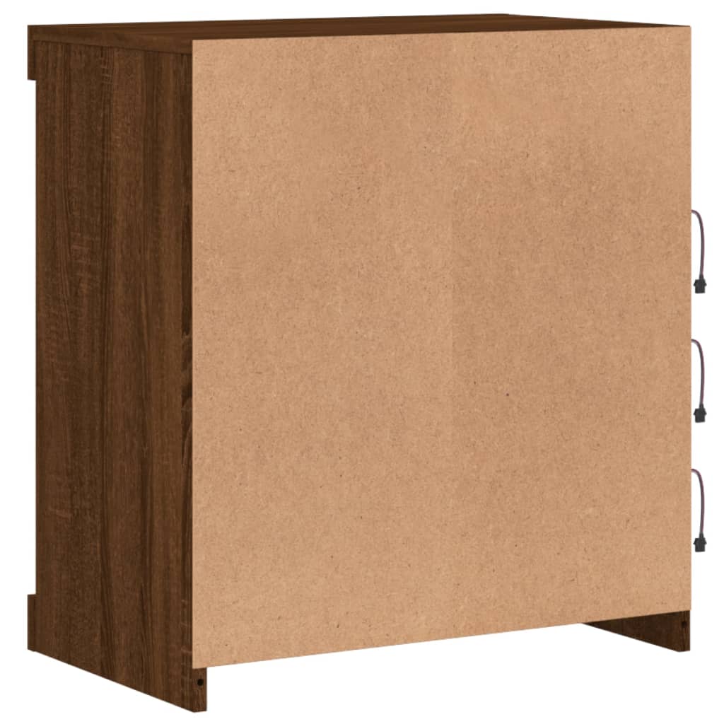 skænk med LED-lys 60,5x37x67 cm brun egetræsfarve