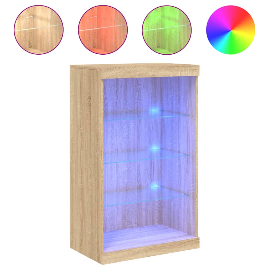 skænk med LED-lys 60,5x37x100 cm sonoma-eg