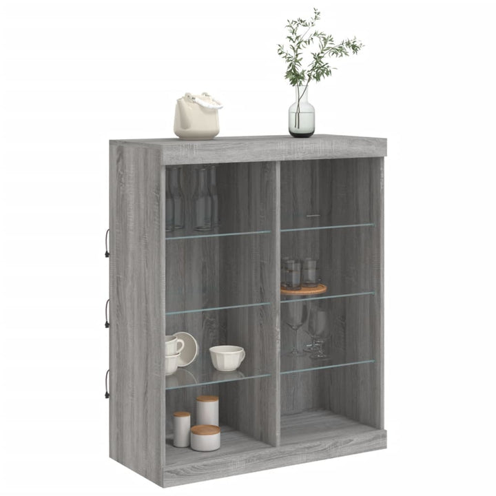 skænk med LED-lys 81x37x100 cm grå sonoma-eg