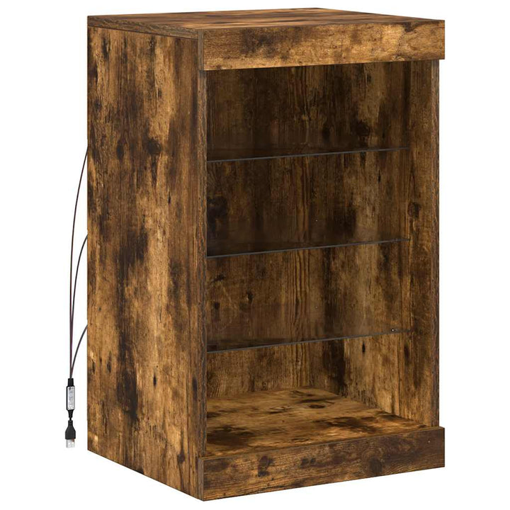 skænk med LED-lys 41x37x67 cm røget egetræsfarve