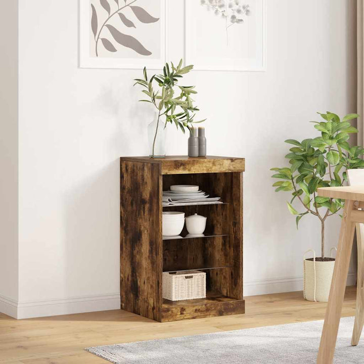 skænk med LED-lys 41x37x67 cm røget egetræsfarve