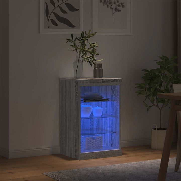 skænk med LED-lys 41x37x67 cm grå sonoma-eg