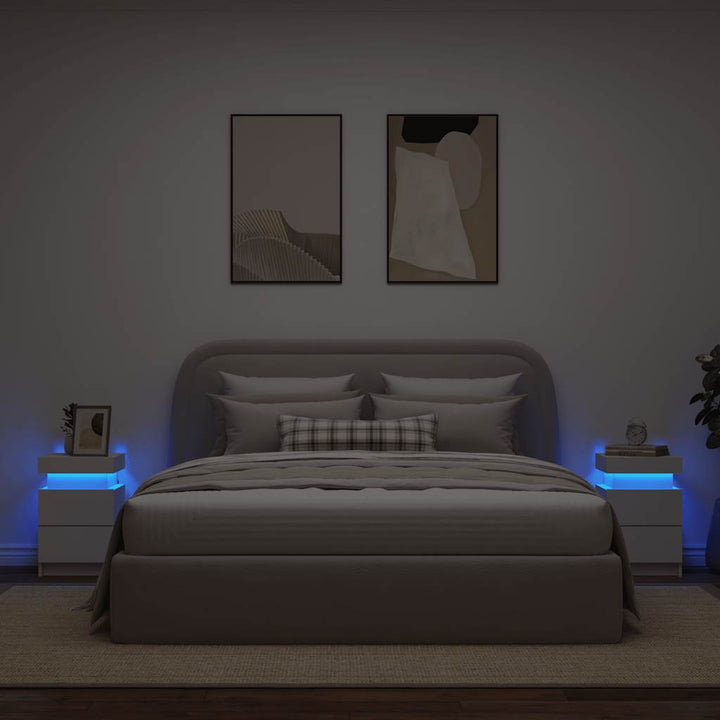sengeborde 2 stk. med LED-lys 35x39x55 cm hvid