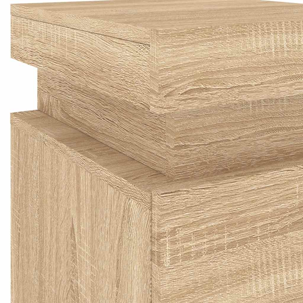 sengeborde 2 stk. med LED-lys 35x39x55 cm sonoma-eg