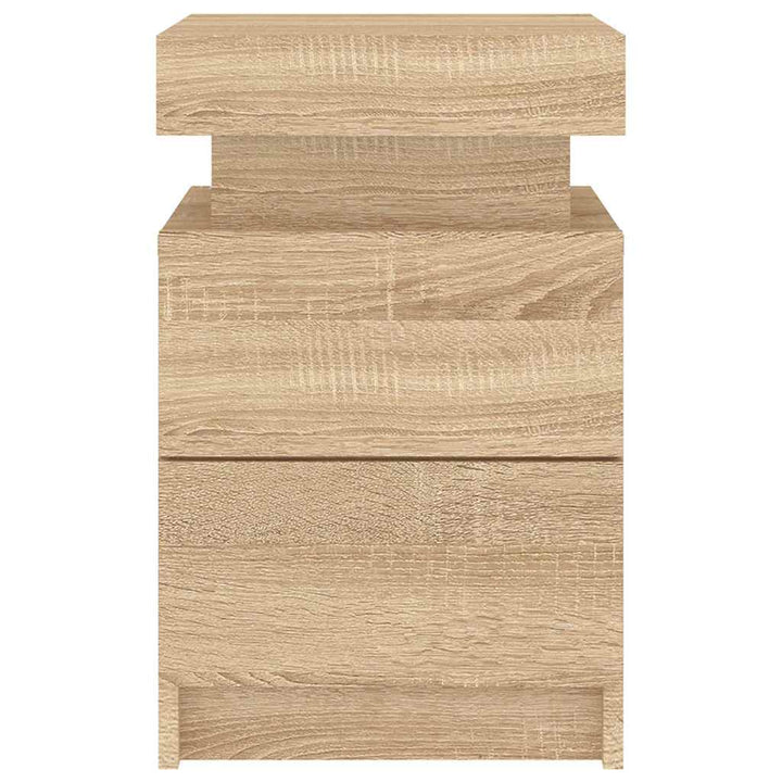 sengeborde 2 stk. med LED-lys 35x39x55 cm sonoma-eg