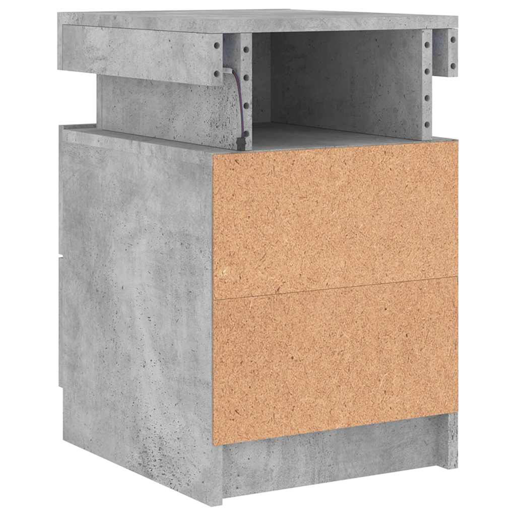 sengebord med LED-lys 35x39x55 cm betongrå