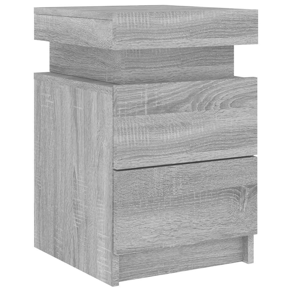 sengeborde 2 stk. med LED-lys 35x39x55 cm grå sonoma-eg