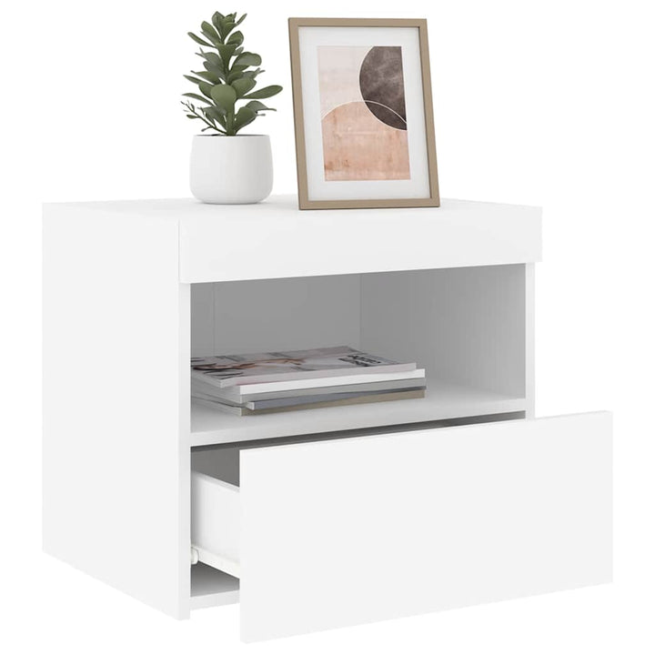 sengebord med LED-lys 50x40x45 cm hvid