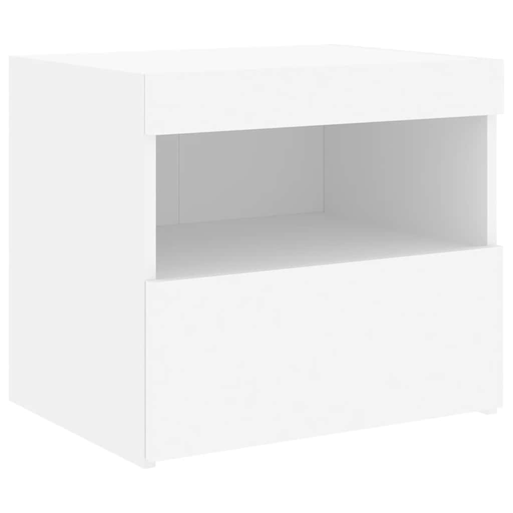 sengebord med LED-lys 50x40x45 cm hvid