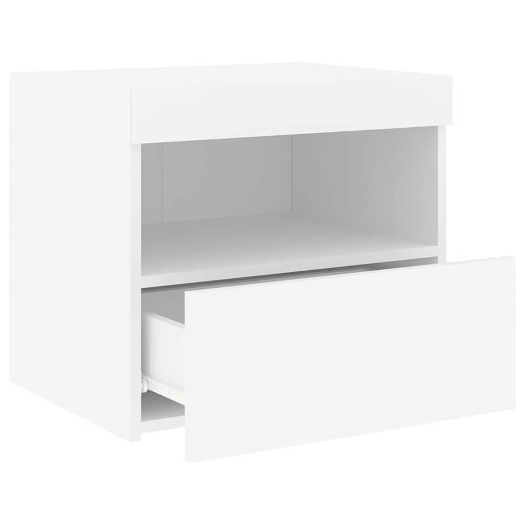 sengebord med LED-lys 50x40x45 cm hvid
