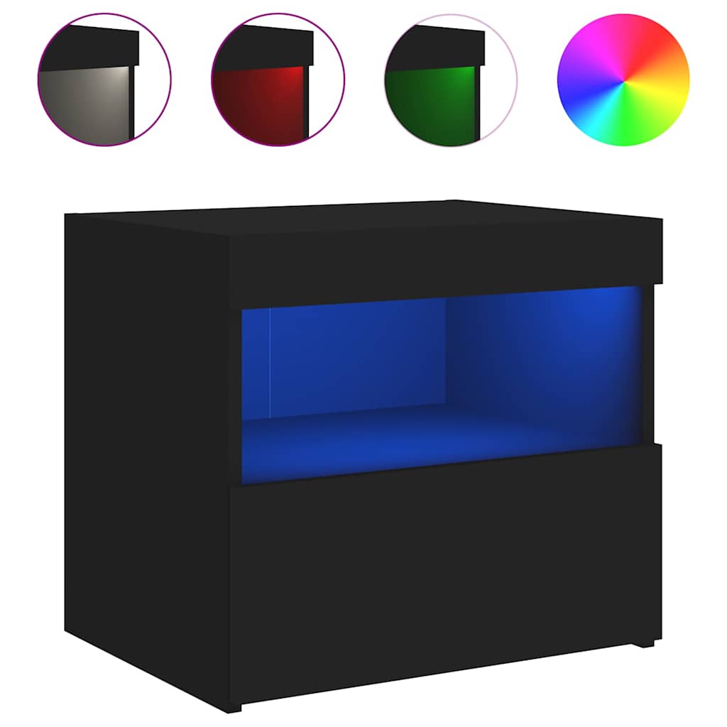 sengebord med LED-lys 50x40x45 cm sort