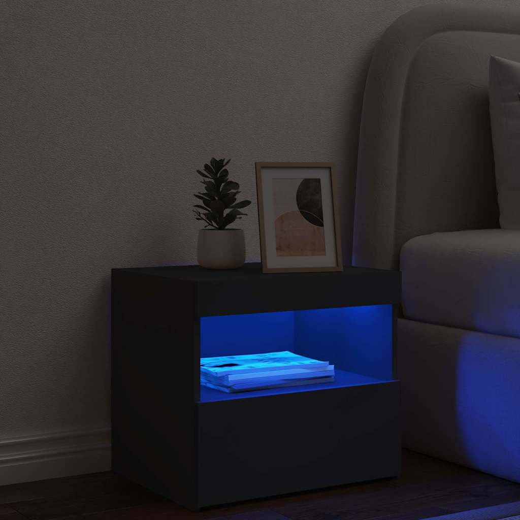 sengebord med LED-lys 50x40x45 cm sort