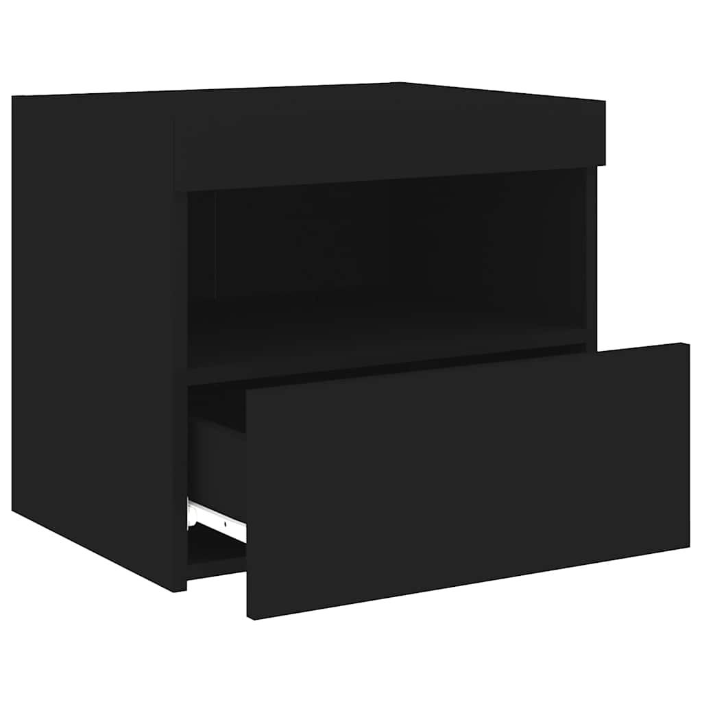 sengebord med LED-lys 50x40x45 cm sort