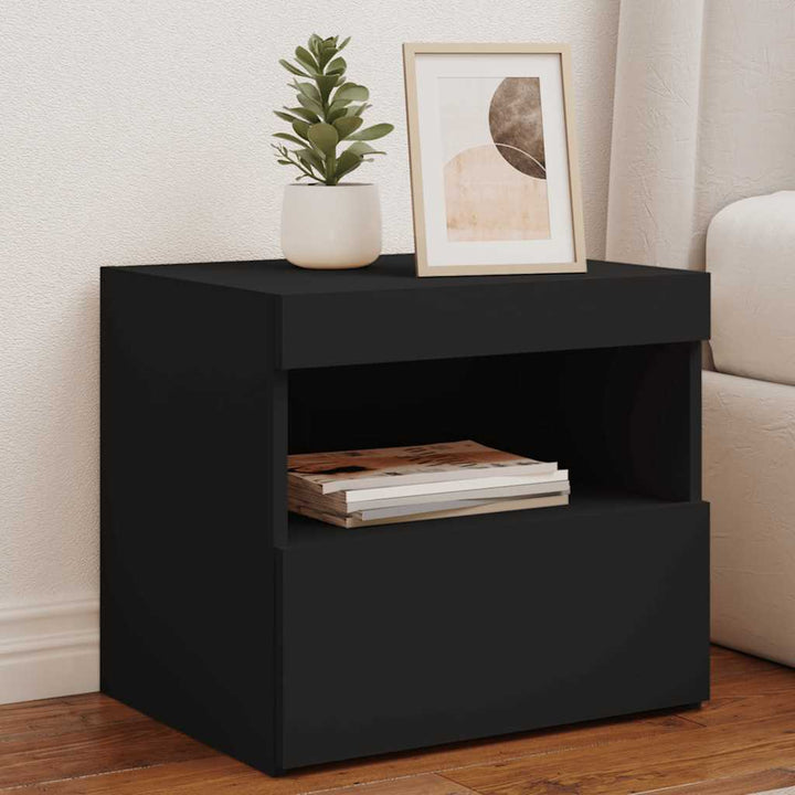sengebord med LED-lys 50x40x45 cm sort