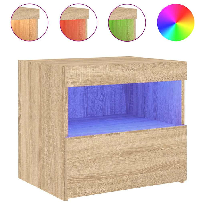 sengebord med LED-lys 50x40x45 cm sonoma-eg