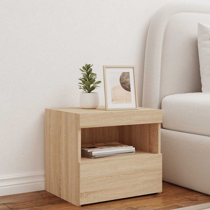 sengebord med LED-lys 50x40x45 cm sonoma-eg