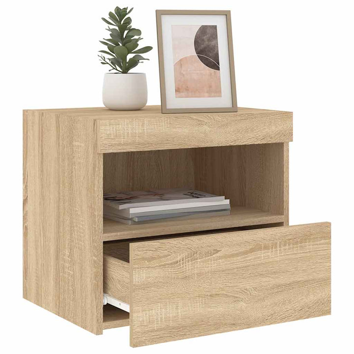 sengebord med LED-lys 50x40x45 cm sonoma-eg