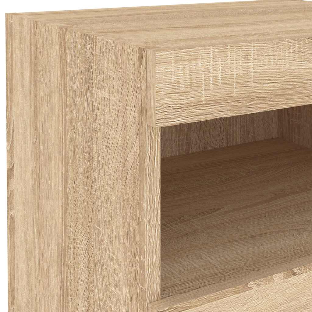 sengeborde 2 stk. med LED-lys 50x40x45 cm sonoma-eg