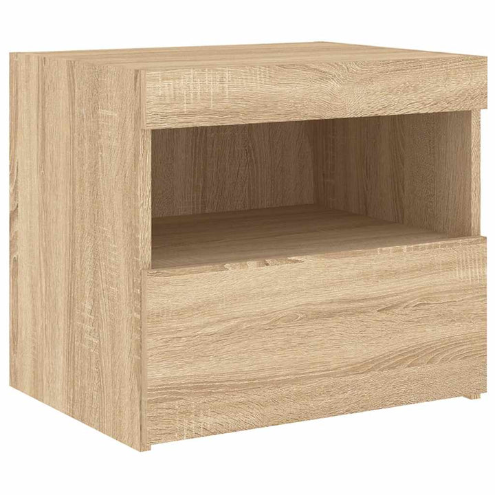 sengeborde 2 stk. med LED-lys 50x40x45 cm sonoma-eg