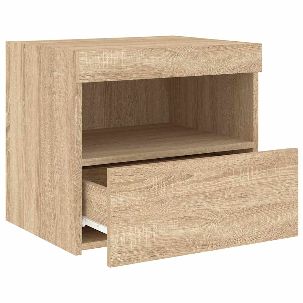 sengeborde 2 stk. med LED-lys 50x40x45 cm sonoma-eg