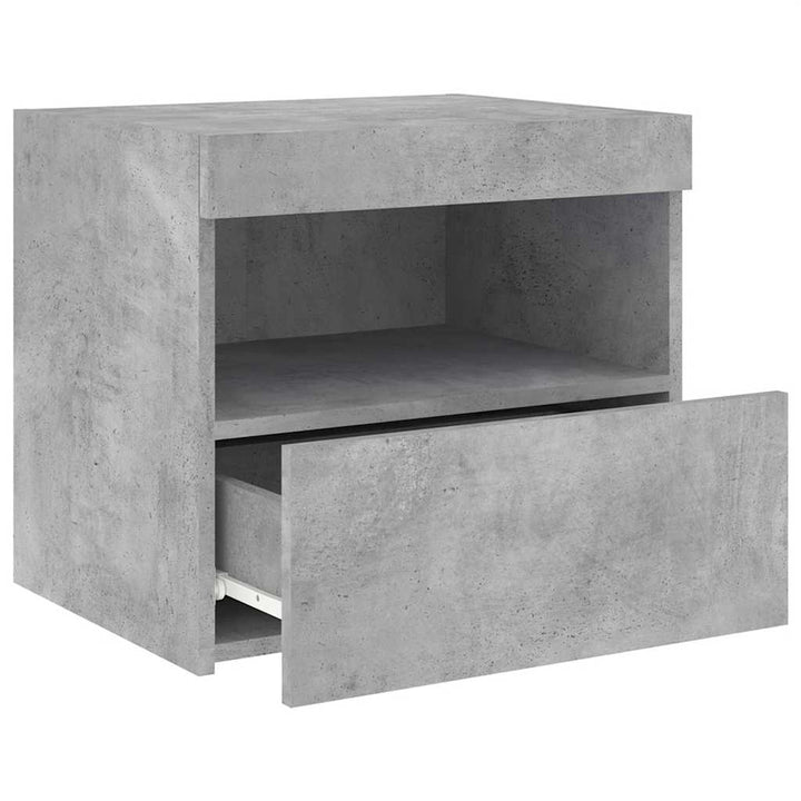 sengebord med LED-lys 50x40x45 cm betongrå