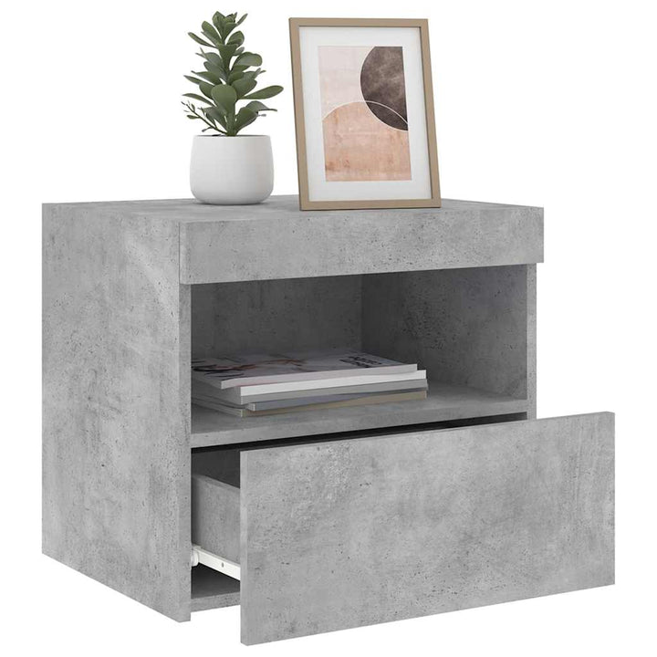 sengeborde 2 stk. med LED-lys 50x40x45 cm betongrå