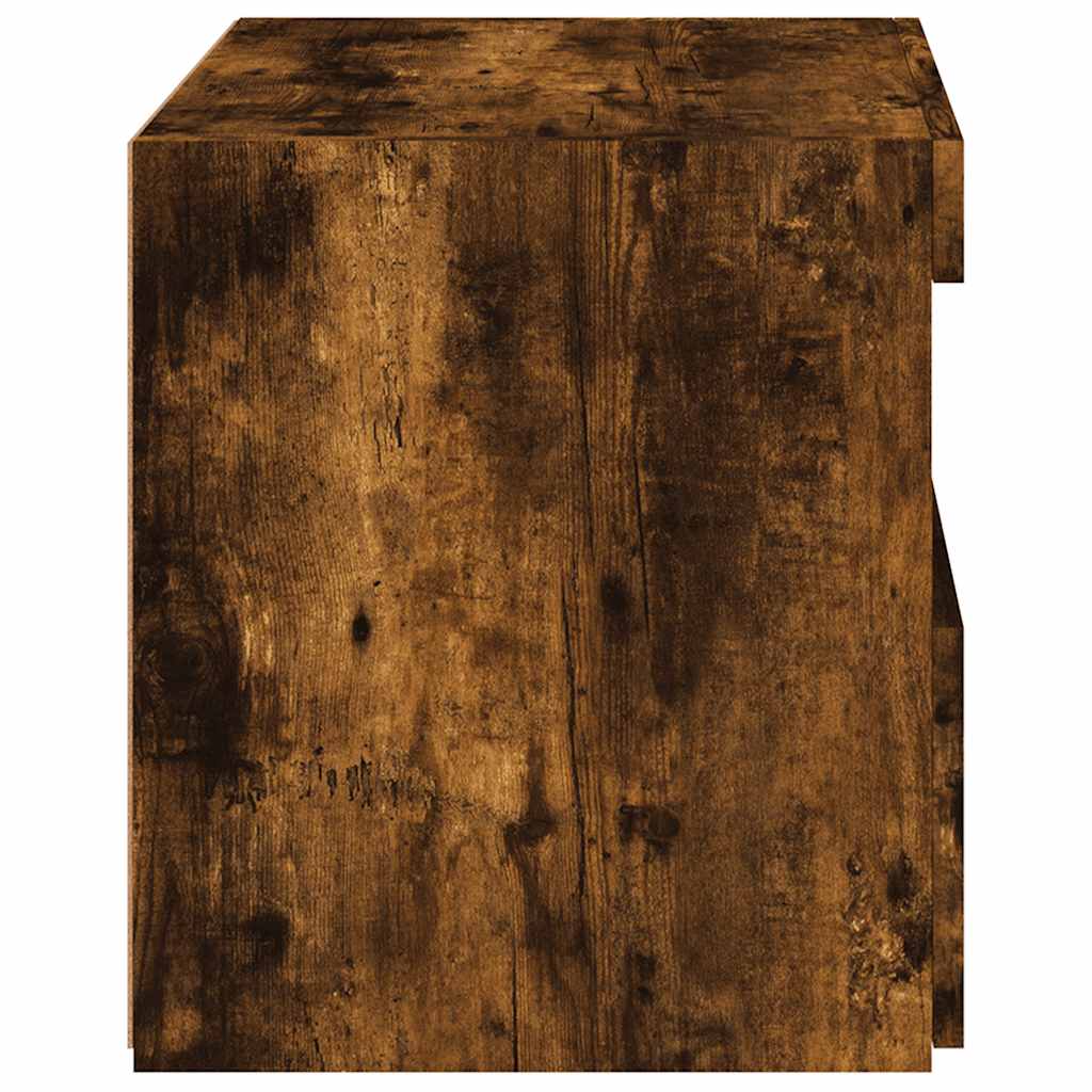 sengebord med LED-lys 50x40x45 cm røget egetræsfarve