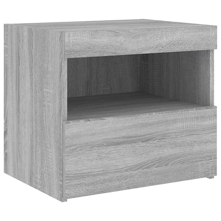 sengebord med LED-lys 50x40x45 cm grå sonoma-eg