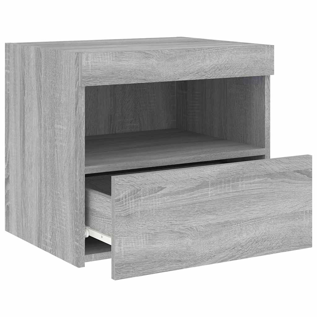 sengebord med LED-lys 50x40x45 cm grå sonoma-eg