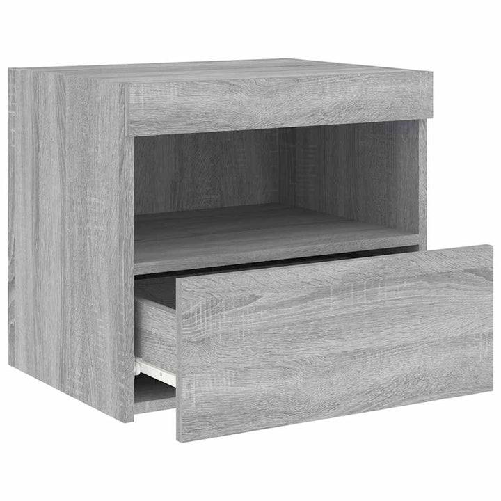 sengebord med LED-lys 50x40x45 cm grå sonoma-eg