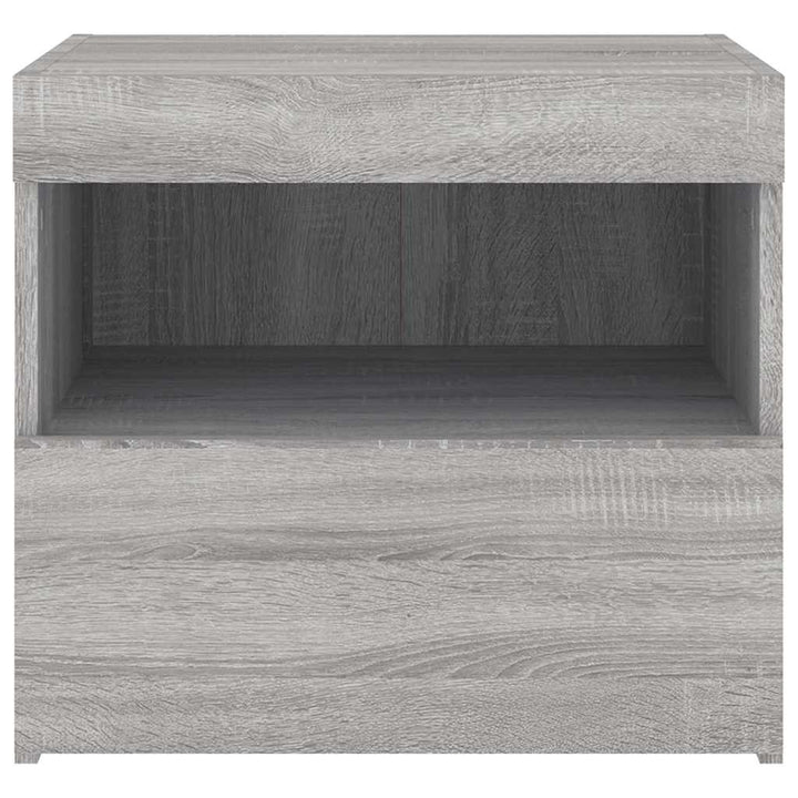 sengebord med LED-lys 50x40x45 cm grå sonoma-eg