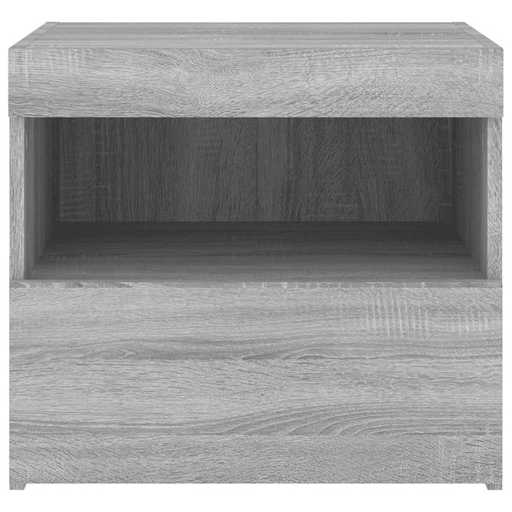 sengeborde 2 stk. med LED-lys 50x40x45 cm grå sonoma-eg