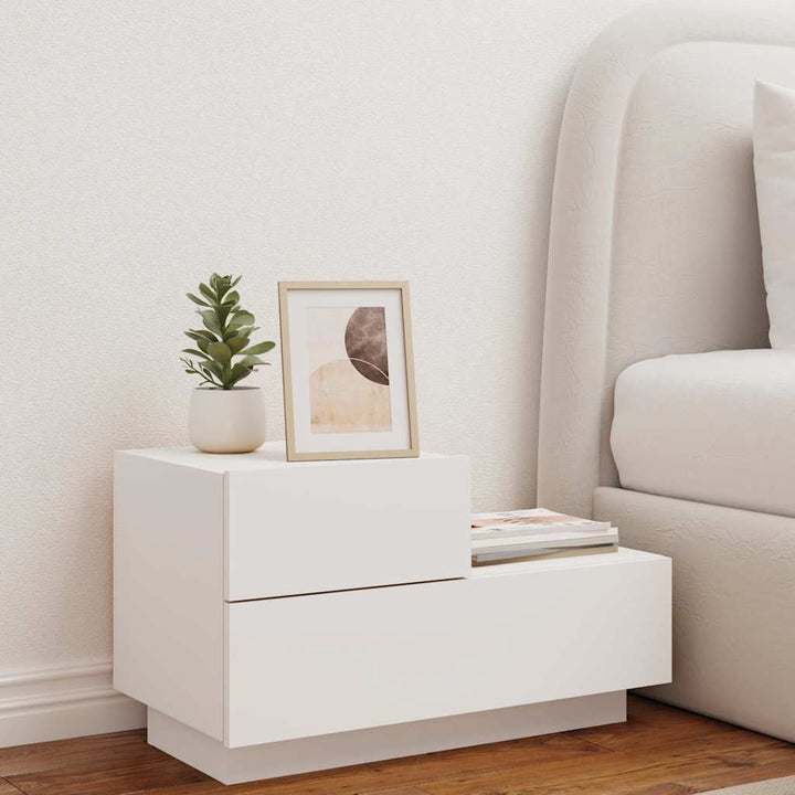 sengebord med LED-lys 70x36x40,5 cm hvid