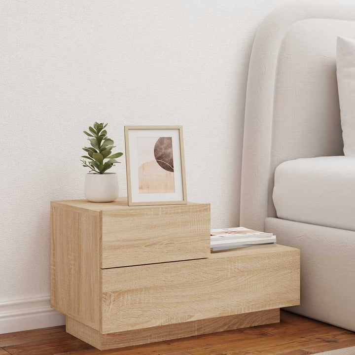 sengebord med LED-lys 70x36x40,5 cm sonoma-eg