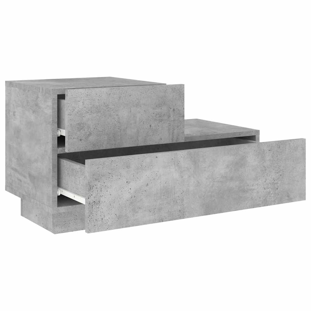 sengebord med LED-lys 70x36x40,5 cm betongrå
