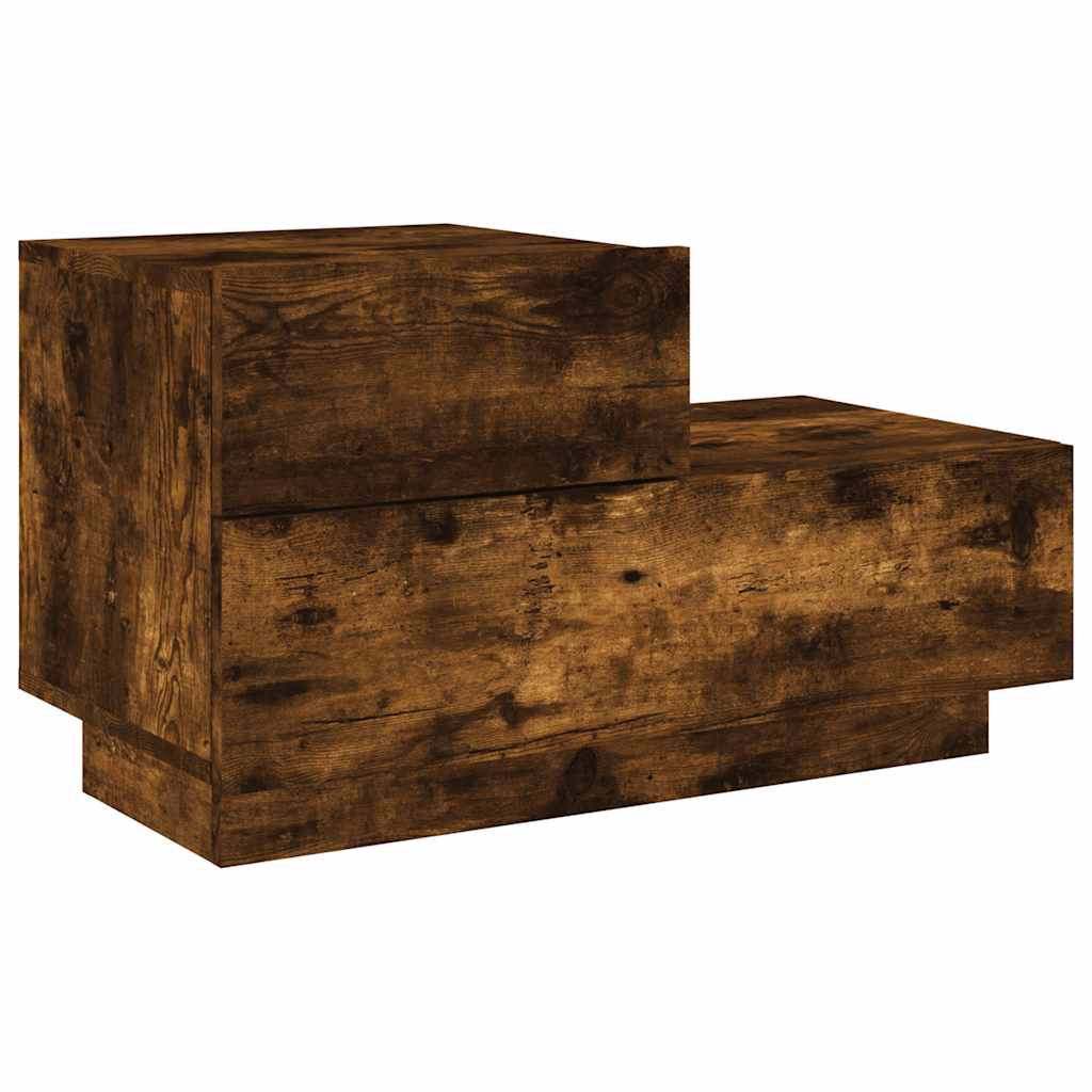 sengebord med LED-lys 70x36x40,5 cm røget egetræsfarve