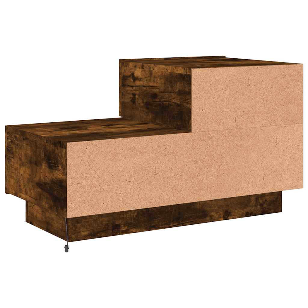 sengebord med LED-lys 70x36x40,5 cm røget egetræsfarve