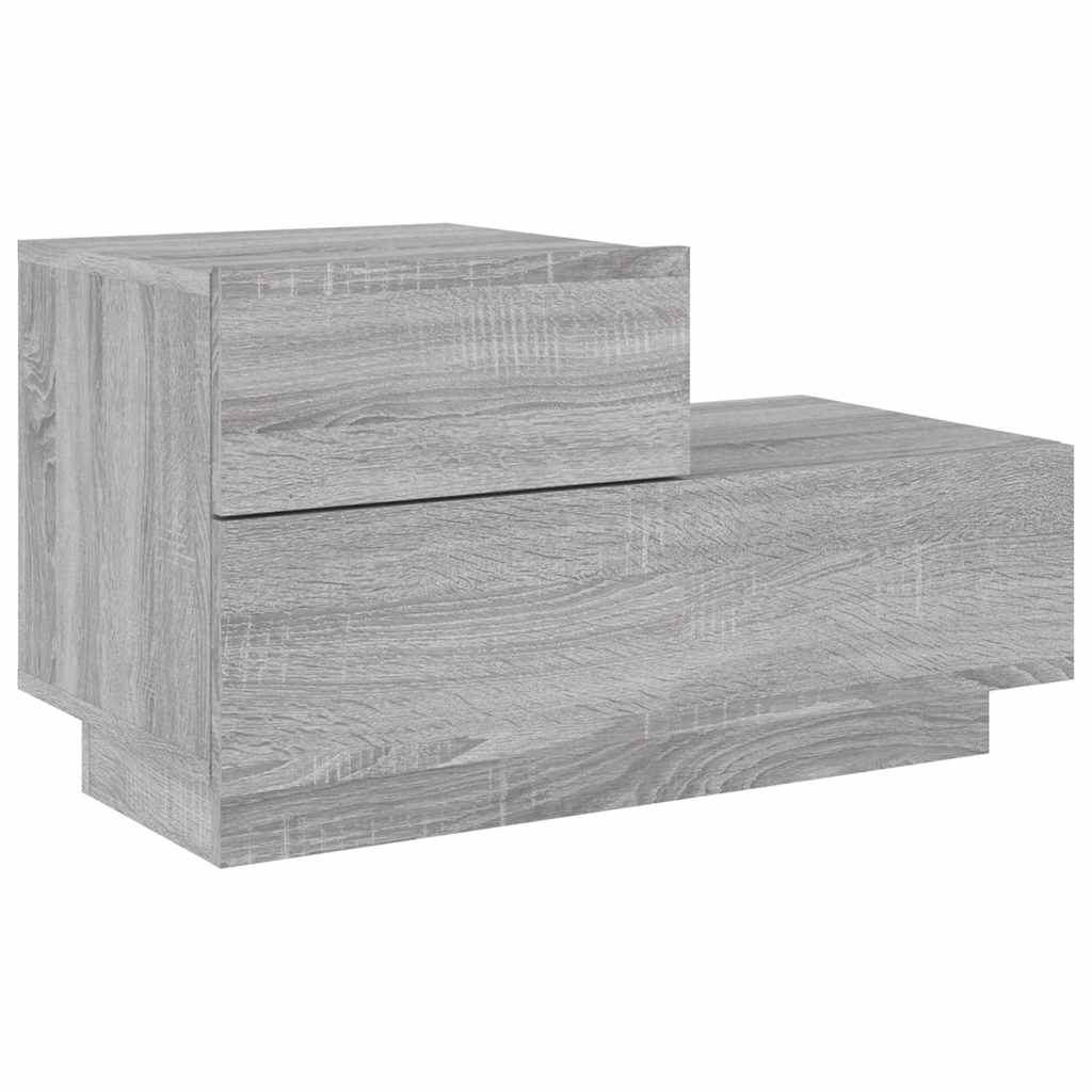 sengebord med LED-lys 70x36x40,5 cm grå sonoma-eg