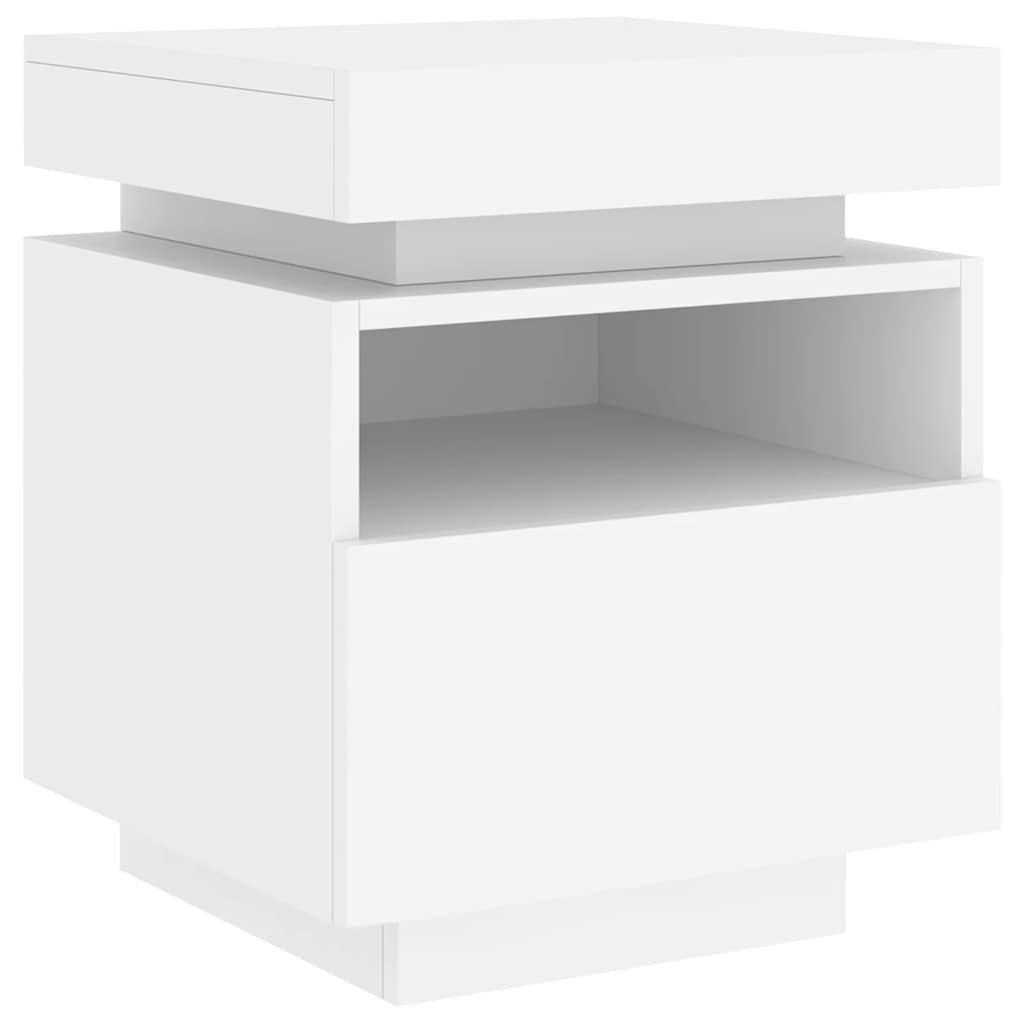 sengebord med LED-lys 40x39x48,5 cm hvid