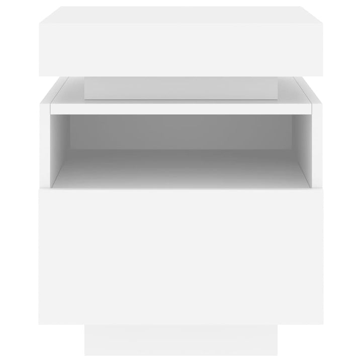 sengebord med LED-lys 40x39x48,5 cm hvid