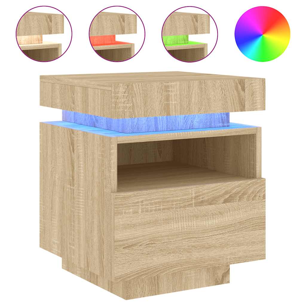 sengebord med LED-lys 40x39x48,5 cm sonoma-eg