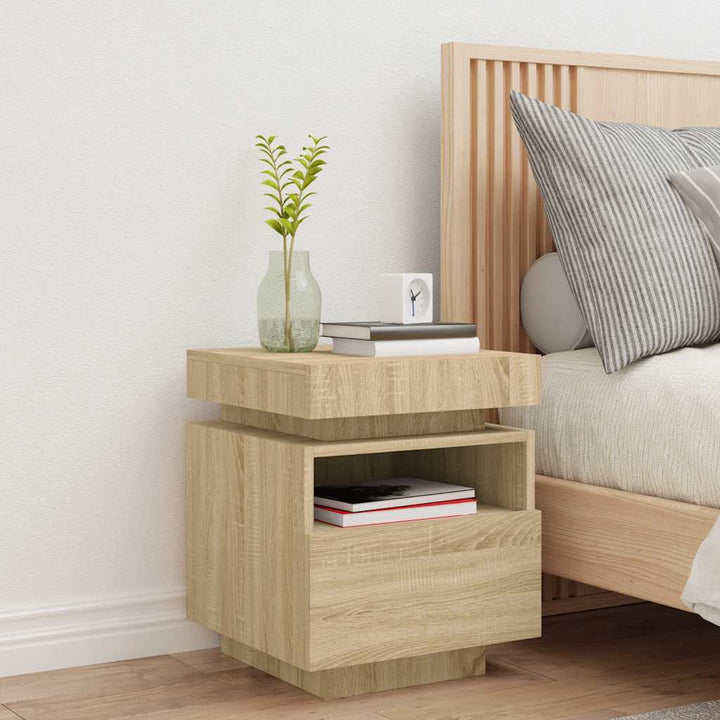 sengebord med LED-lys 40x39x48,5 cm sonoma-eg