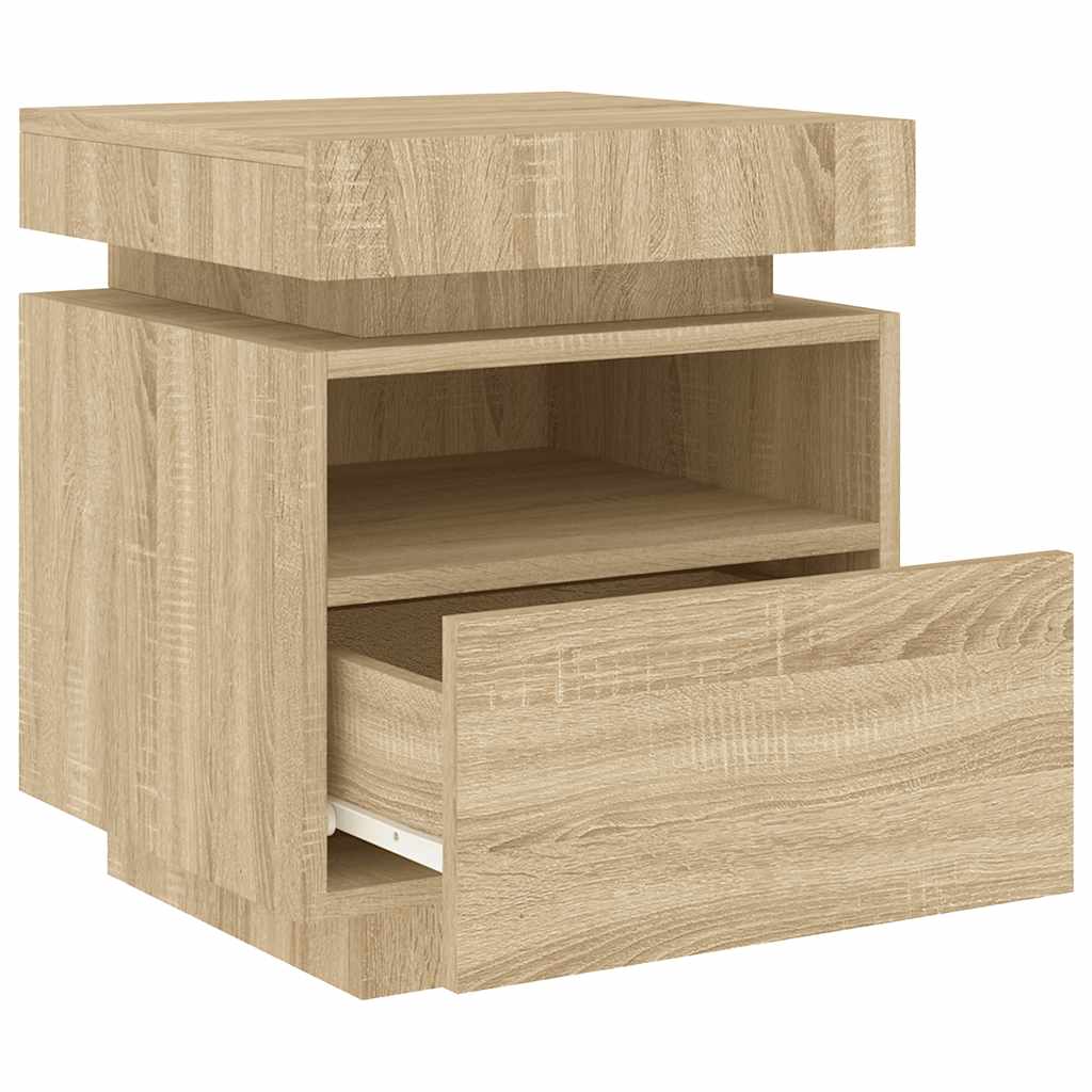 sengebord med LED-lys 40x39x48,5 cm sonoma-eg