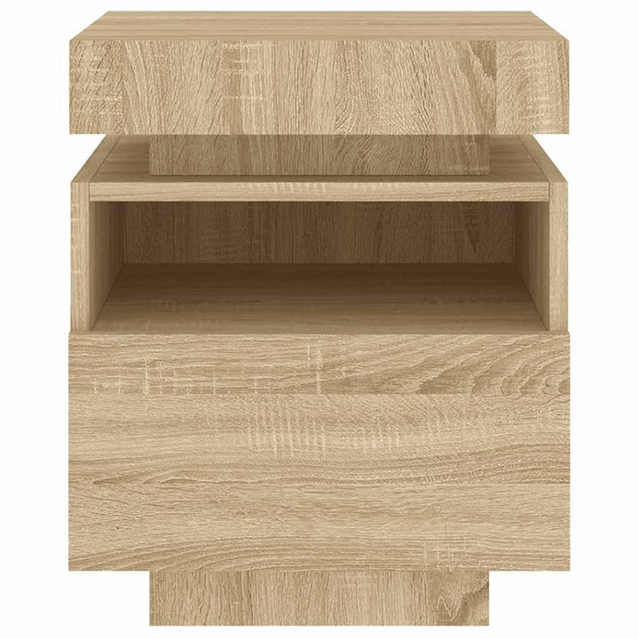 sengeborde 2 stk. med LED-lys 40x39x48,5 cm sonoma-eg