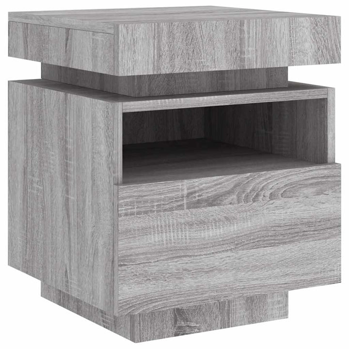 sengebord med LED-lys 40x39x48,5 cm grå sonoma-eg