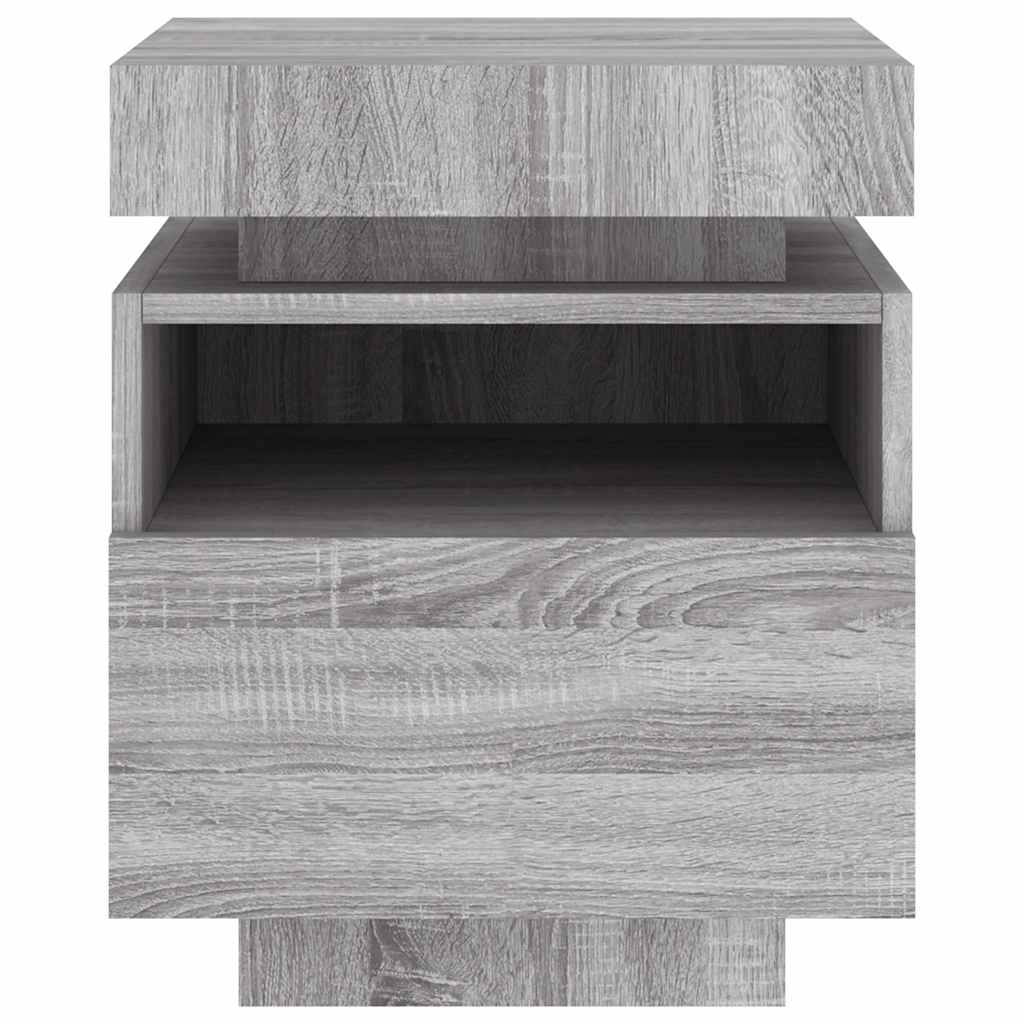sengebord med LED-lys 40x39x48,5 cm grå sonoma-eg