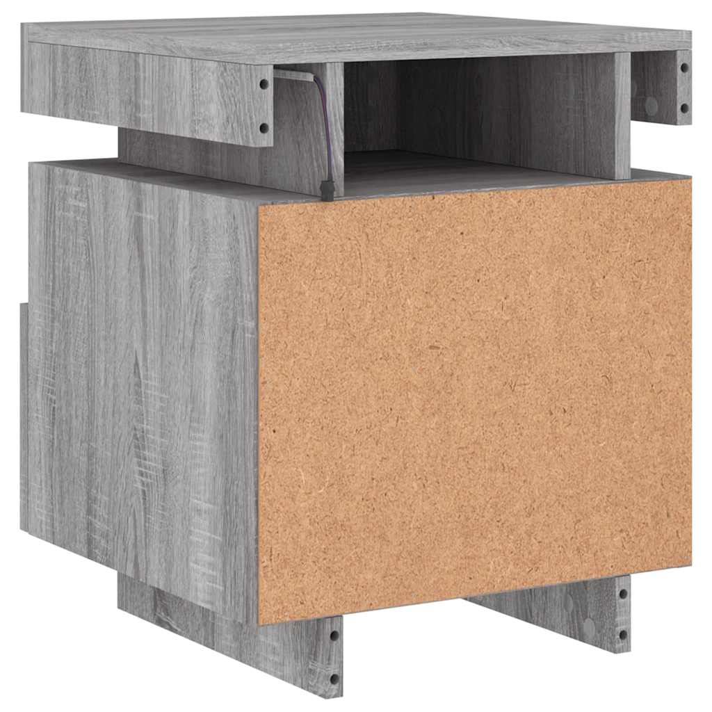 sengebord med LED-lys 40x39x48,5 cm grå sonoma-eg