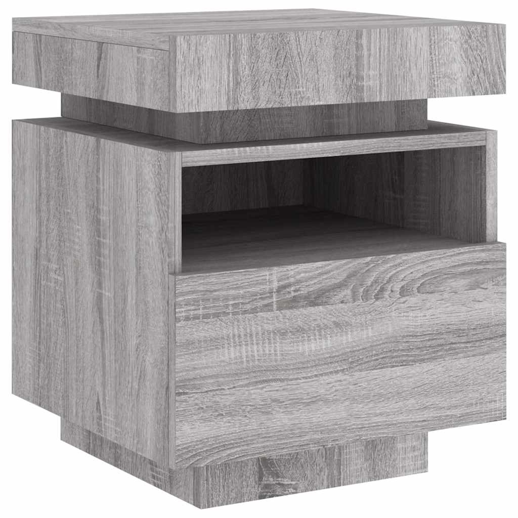 sengeborde 2 stk. med LED-lys 40x39x48,5 cm grå sonoma-eg