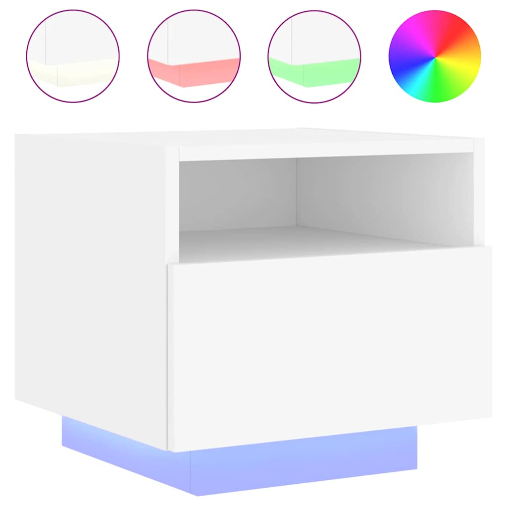 sengebord med LED-lys 40x39x37 cm hvid